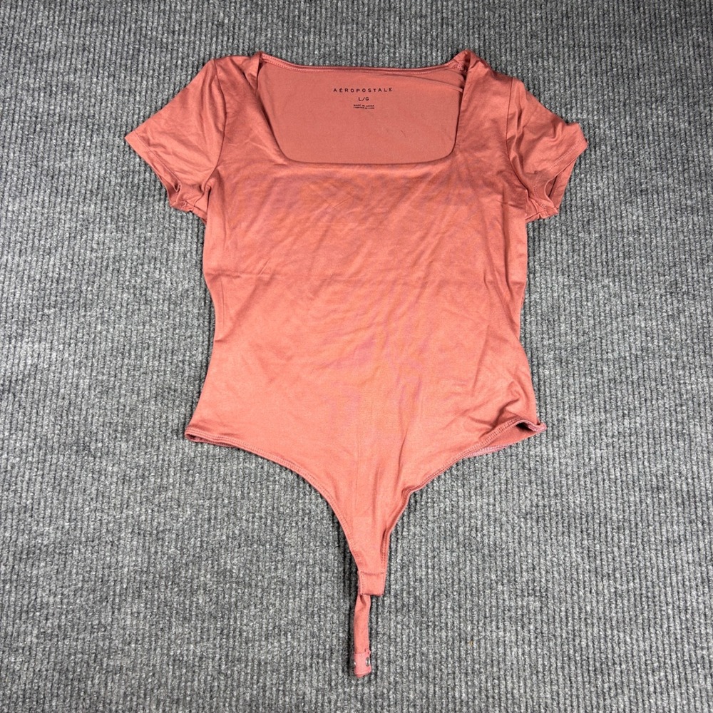 Aeropostale Bodysuit Womens L Burnt Orange Square Neck Short Sleeve